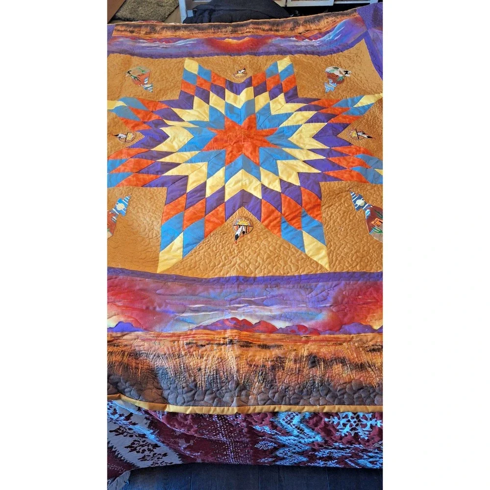 Native American Star Quilt 58x58 ‎ Vintage